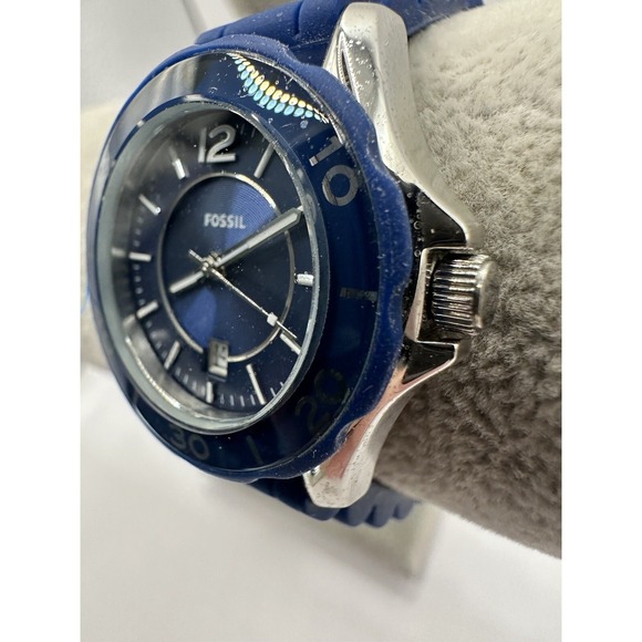 Fossil es-2934 Womens Watch‎ Blue Silicone Band 30MM 7.5\
